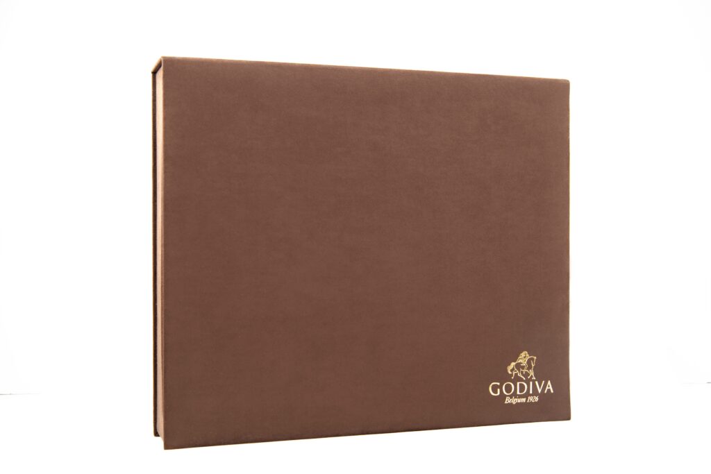 Godiva closed brown chocolate box with gold logo – premium packaging photo for e-commerce by Food On Focus Media Dubai
