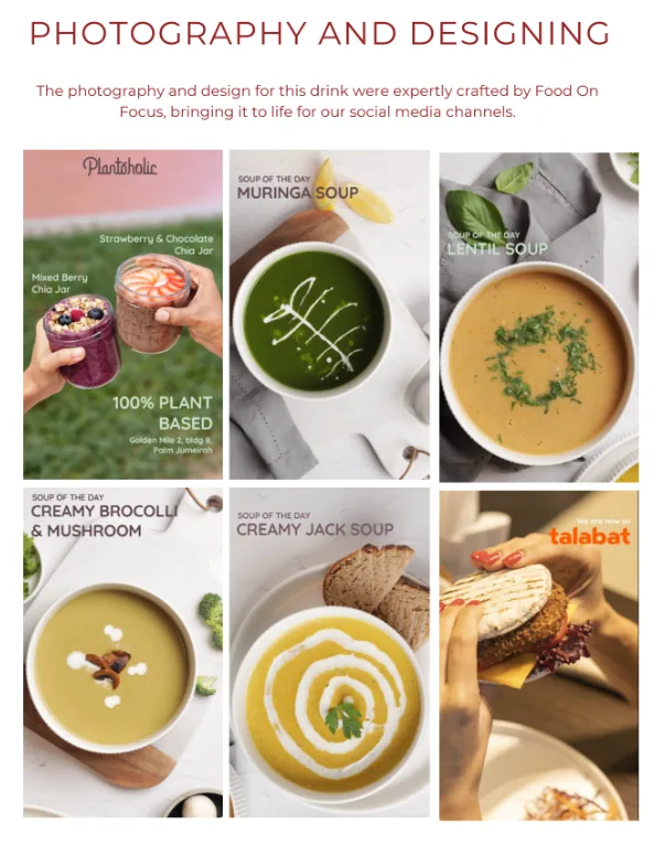 Social media grid of Plantoholic soups and plant-based dishes